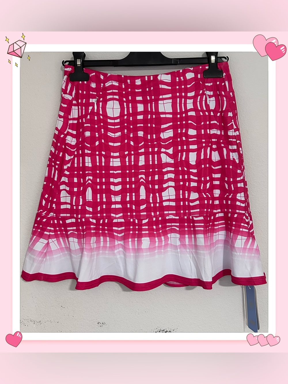 Acegolfs Basic SwingSoft 17” Geometric Print Ruffle Skort UPF50+ Pink Sz S Golf
